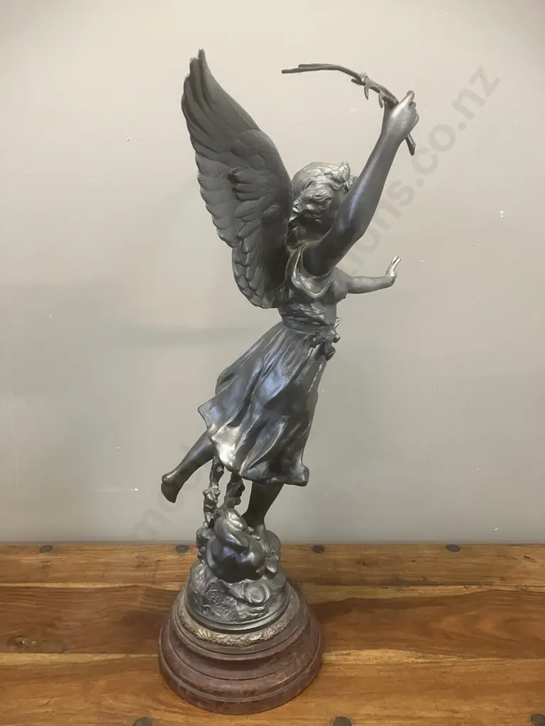 La Liberte by Henryk Kossowski (1855-1921) Signed Antique Bronze Sculpture Mounted On Wood Base With Brass Plate. H67cm Image 1++