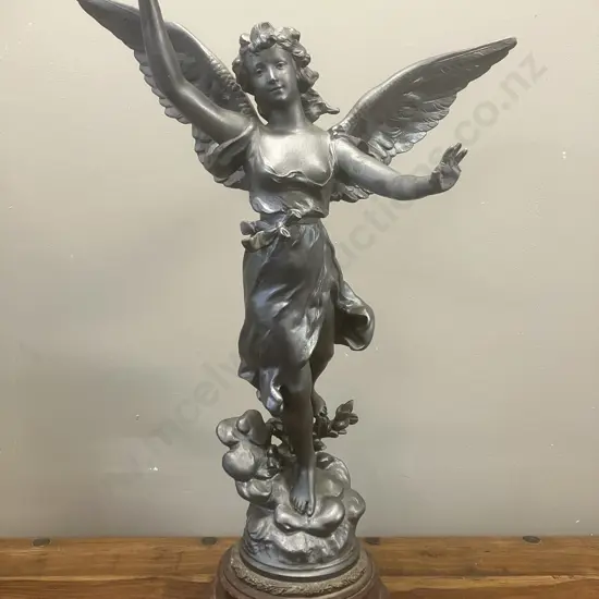 La Liberte by Henryk Kossowski (1855-1921) Signed Antique Bronze Sculpture Mounted On Wood Base With Brass Plate. H67cm