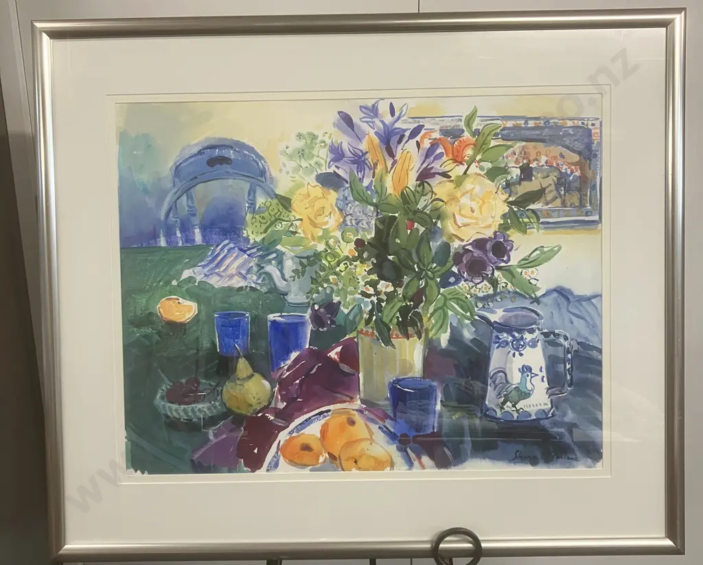 Shona McFarlane (1929 -2001) - '95 "The Blue Chair" Gouache, Signed (Lower Right). 83 x 99cm Image 1++