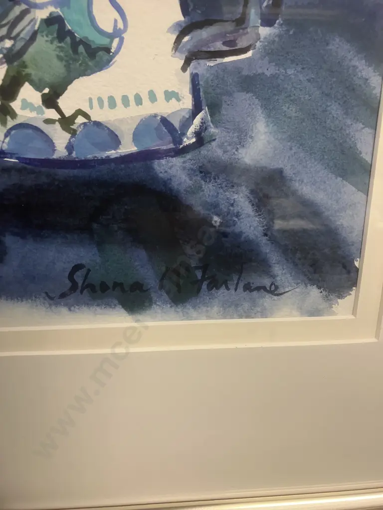 Shona McFarlane (1929 -2001) - '95 "The Blue Chair" Gouache, Signed (Lower Right). 83 x 99cm Image 1++