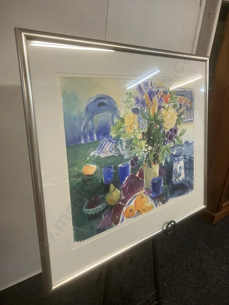 Shona McFarlane (1929 -2001) - '95 "The Blue Chair" Gouache, Signed (Lower Right). 83 x 99cm Image 1++