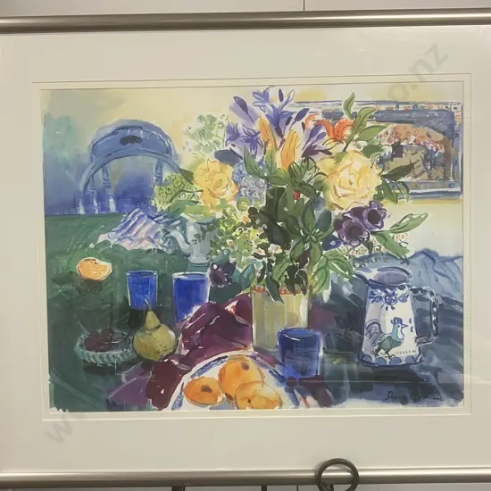 Shona McFarlane (1929 -2001) - '95 "The Blue Chair" Gouache, Signed (Lower Right). 83 x 99cm