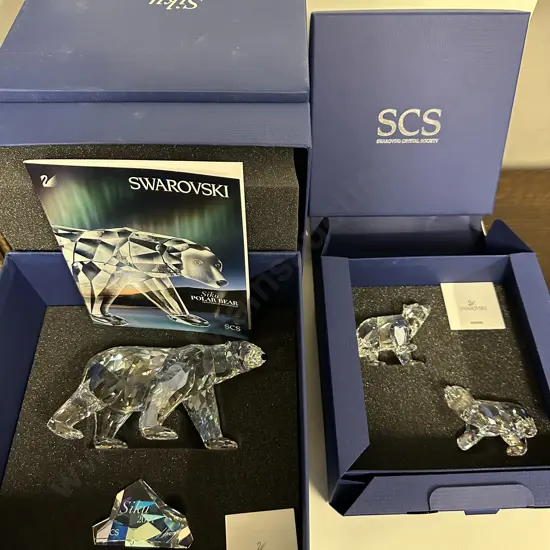 Swarovski 2011 Annual Edition Siku Polar Bear & Iceberg Plaque #1053154, Companion Polar Bear Cubs #1079156 (Boxes, COA)