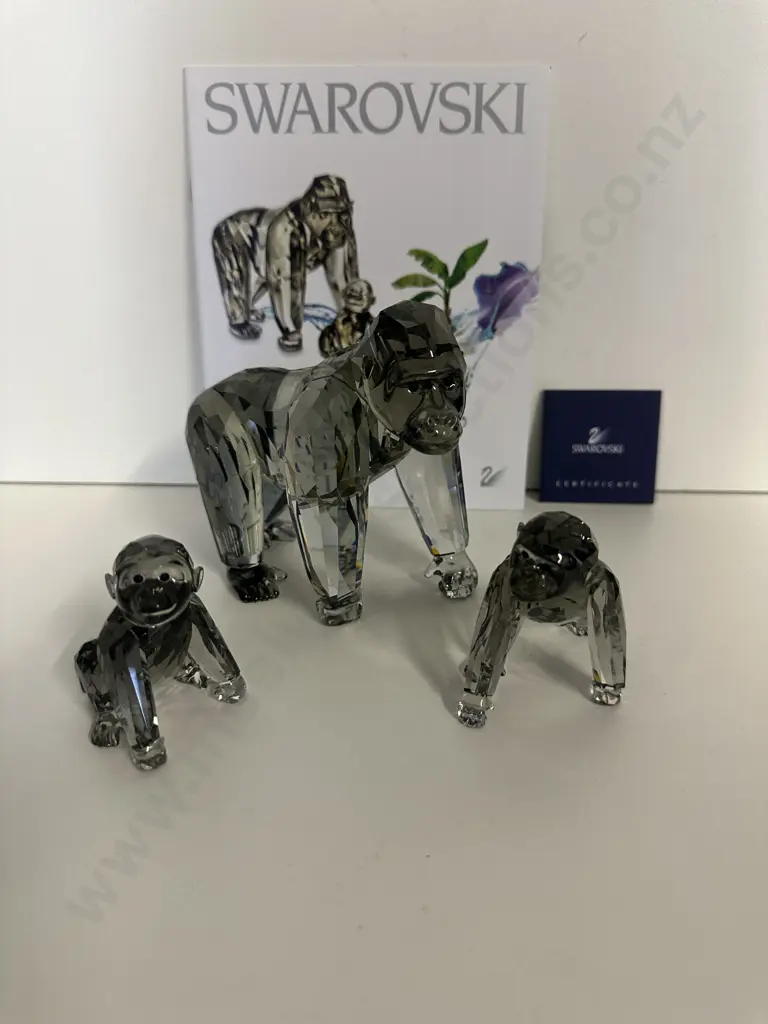 Swarovski 2009 Annual Edition Gorillas Mother & Cub #952504 With Companion Gorilla Cub #955440, (Boxed With COA) Image 1++