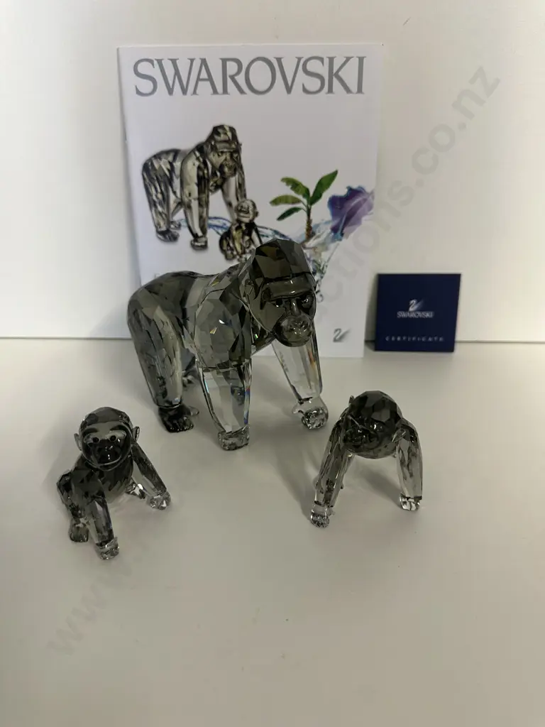 Swarovski 2009 Annual Edition Gorillas Mother & Cub #952504 With Companion Gorilla Cub #955440, (Boxed With COA) Image 1++