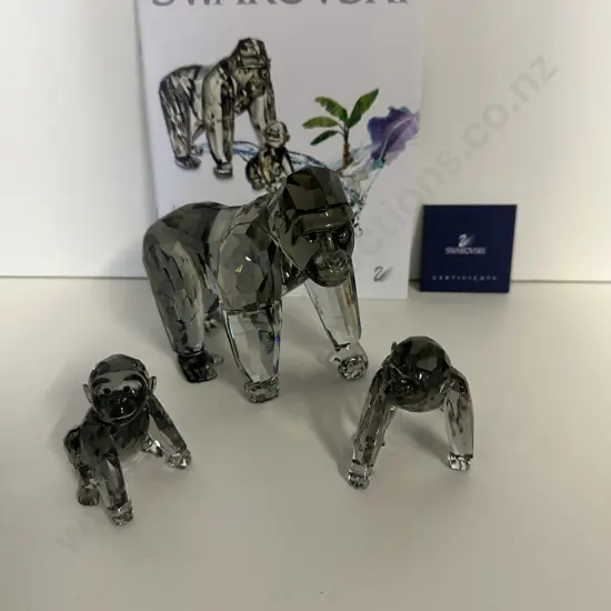 Swarovski 2009 Annual Edition Gorillas Mother & Cub #952504 With Companion Gorilla Cub #955440, (Boxed With COA)