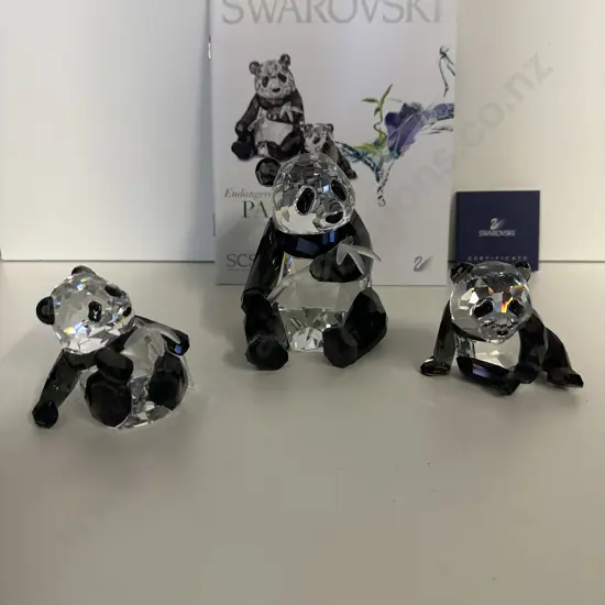 Swarovski 2008 Annual Edition Pandas - Panda Mother & Cub #900918 With Companion Panda Cub #905543, (Boxed With COA)