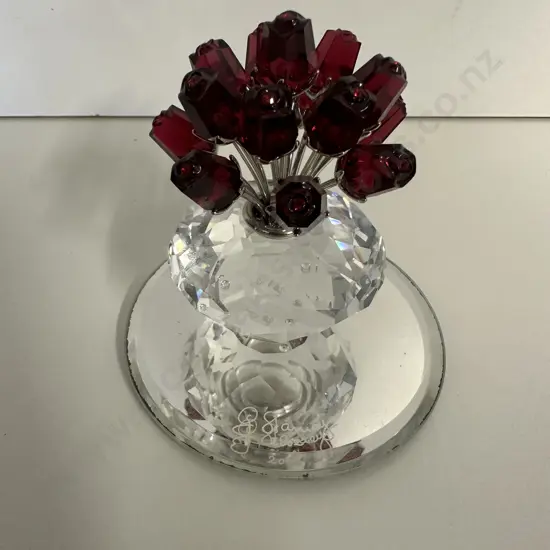 Swarovski Crystal 2002 Vase Of Red Roses (15th SCS Anniversary) #283394, (Boxed With COA)