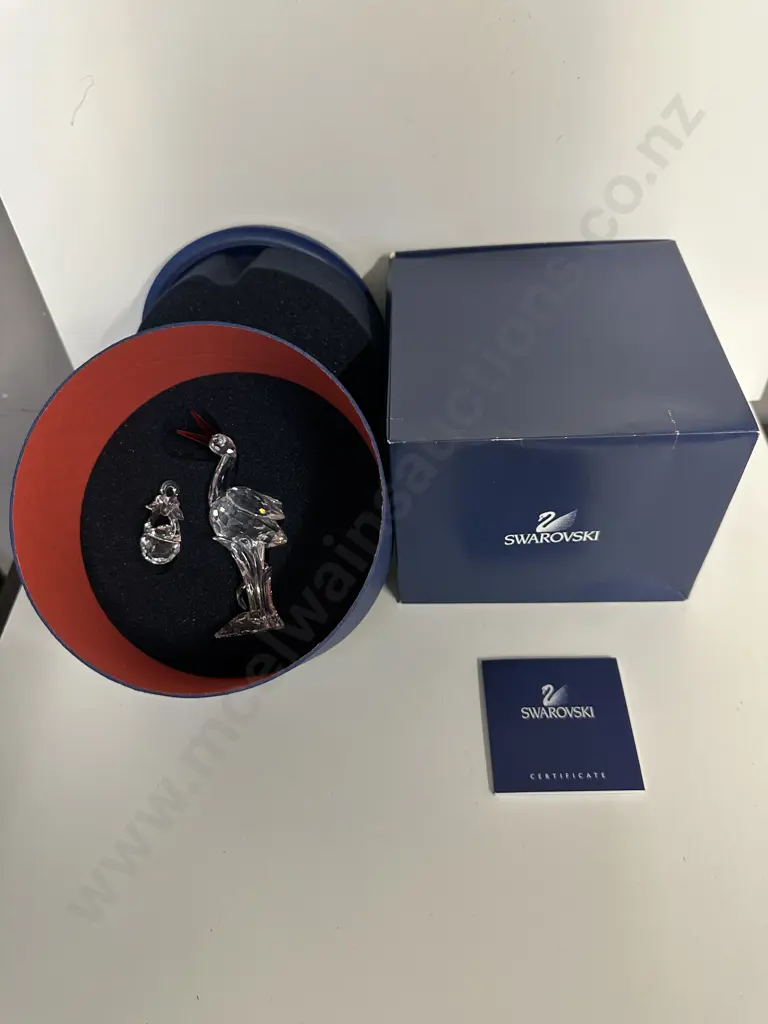 Swarovski Crystal Stork With Baby Figurine #659401 'Cheerful Times' Theme (2004-2008), (Boxed With COA) Image 1++