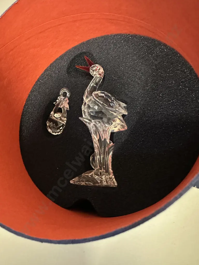Swarovski Crystal Stork With Baby Figurine #659401 'Cheerful Times' Theme (2004-2008), (Boxed With COA) Image 1++