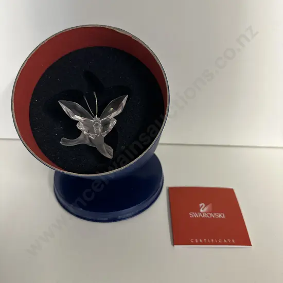 Swarovski Crystal Butterfly On Leaf (Clear & Frosted) #182920  “In the Secret Garden”,(1994-2011) (Boxed With COA)