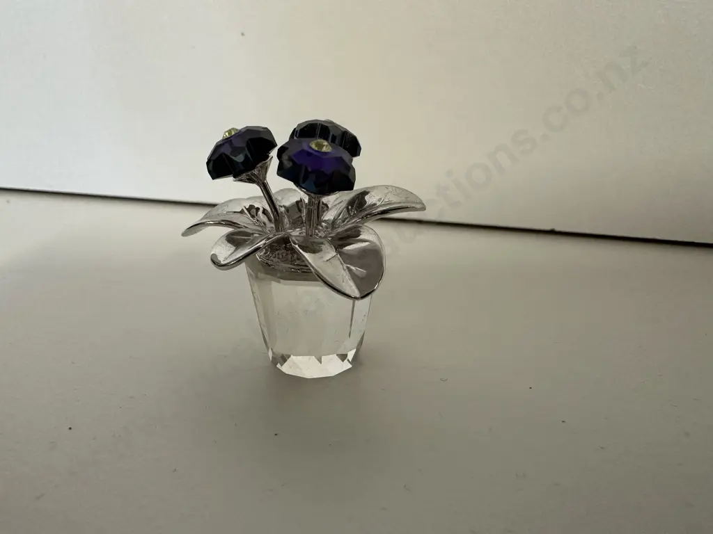 Swarovski Crystal Memories - Primula Rhodium Blue #718985 “Flowers Dreams” (2005-2008), (Boxed With COA) Image 1++