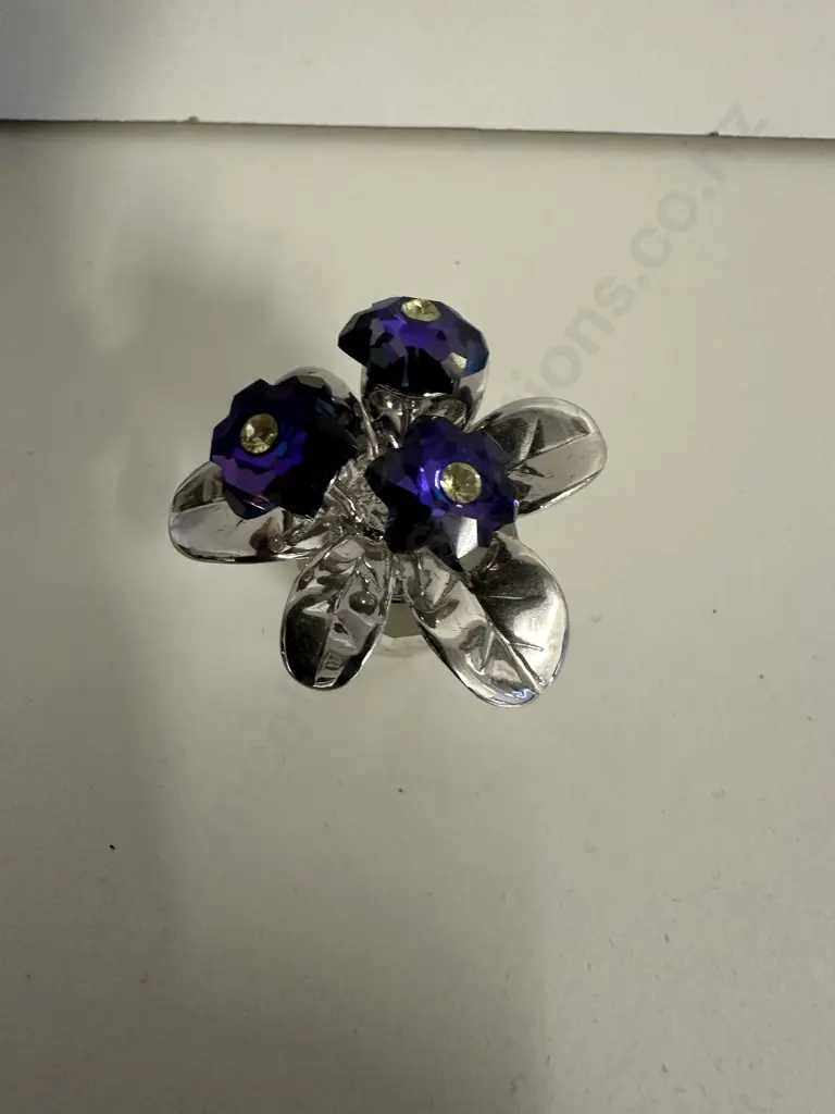 Swarovski Crystal Memories - Primula Rhodium Blue #718985 “Flowers Dreams” (2005-2008), (Boxed With COA) Image 1++