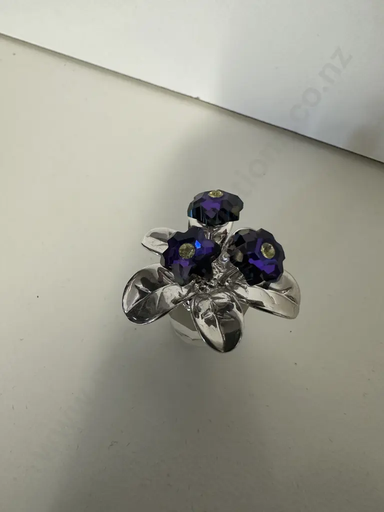 Swarovski Crystal Memories - Primula Rhodium Blue #718985 “Flowers Dreams” (2005-2008), (Boxed With COA) Image 1++