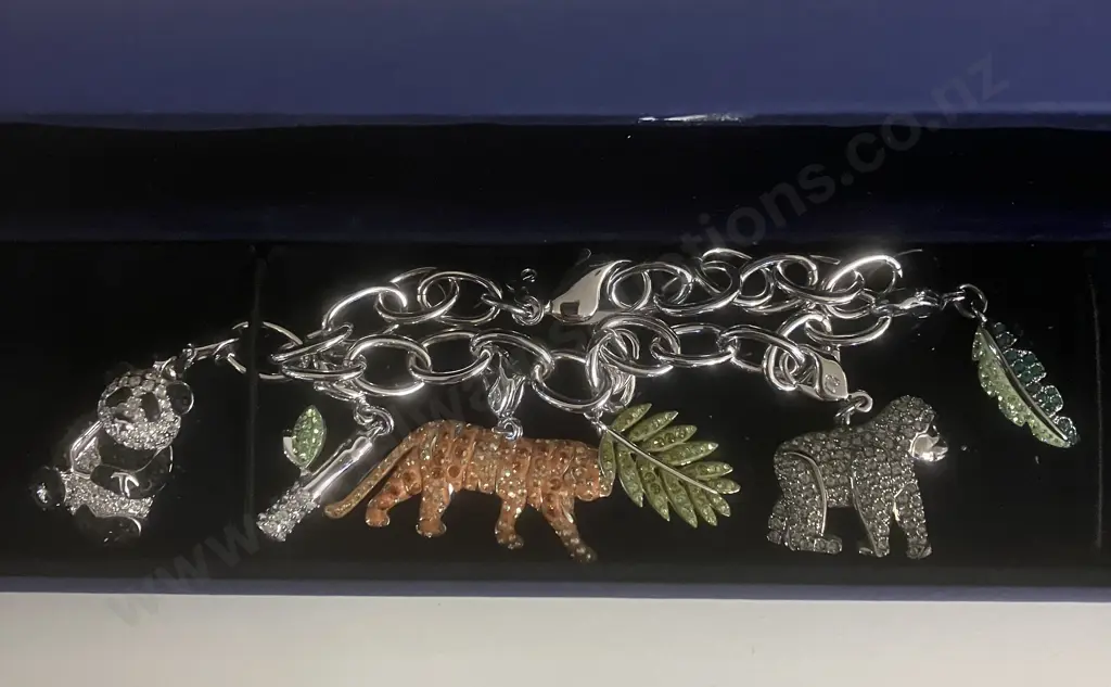 Swarovski Crystal Panda, Tiger, Gorilla Charm Bracelet #930685, 982410 & 1029735 (Boxed) Image 1++