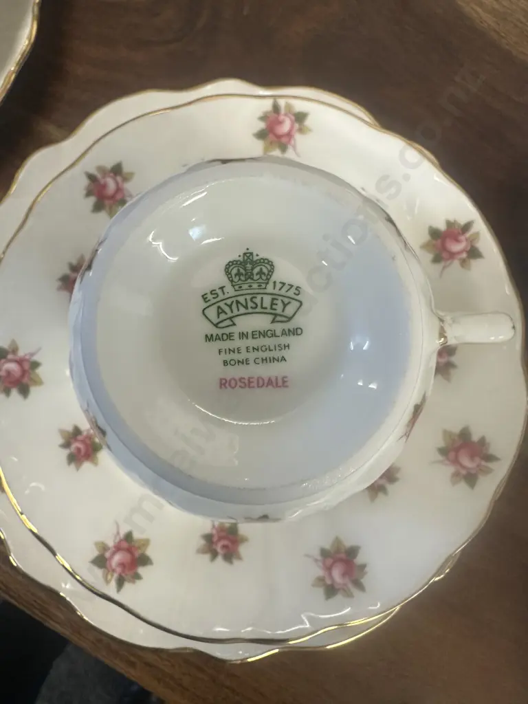 Vintage Aynsley 'Rosedale' Tea Set White/Pink Floral Scalloped Edge Image 1++