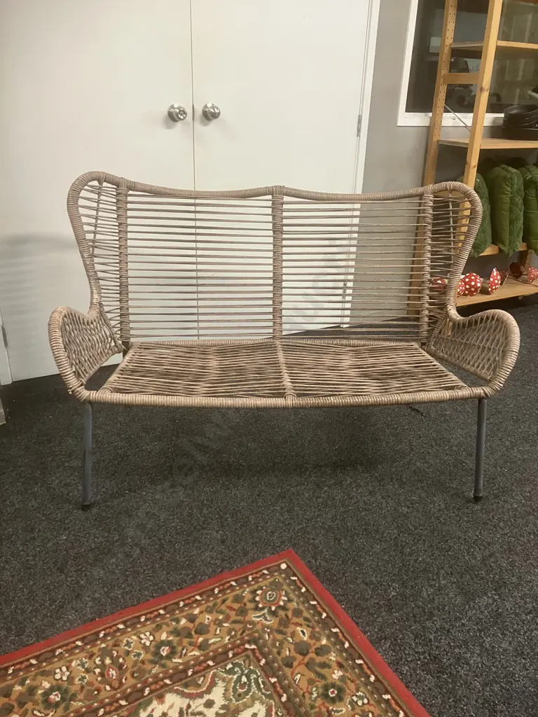 Outdoor Butterfly Bench Seat, Steel Frame With Resin Wicker Finish. H90 W135 D72cm Image 1++