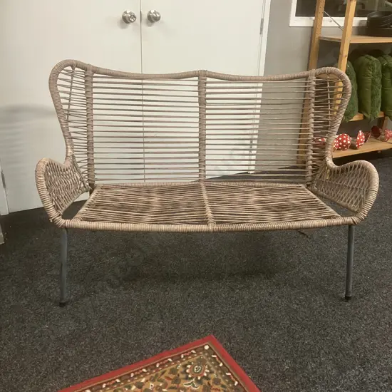 Outdoor Butterfly Bench Seat, Steel Frame With Resin Wicker Finish. H90 W135 D72cm