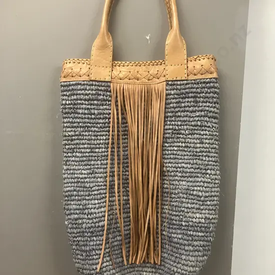 Woven Beach Bag With Leather Top & Handles