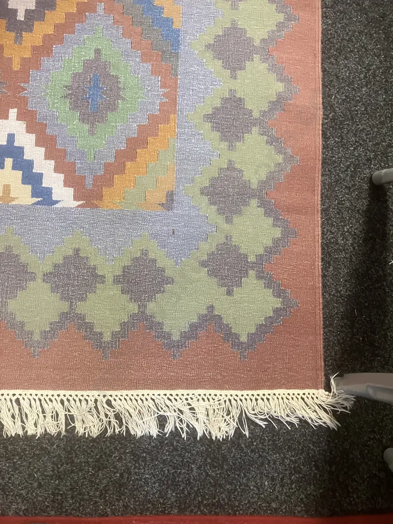 Handwoven Wool Jute Kilim Floor Rug With Abstract Geometric Pattern. 240 x 179cm Image 1++