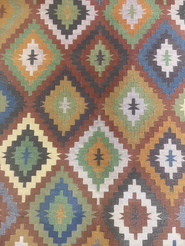 Handwoven Wool Jute Kilim Floor Rug With Abstract Geometric Pattern. 240 x 179cm Image 1++