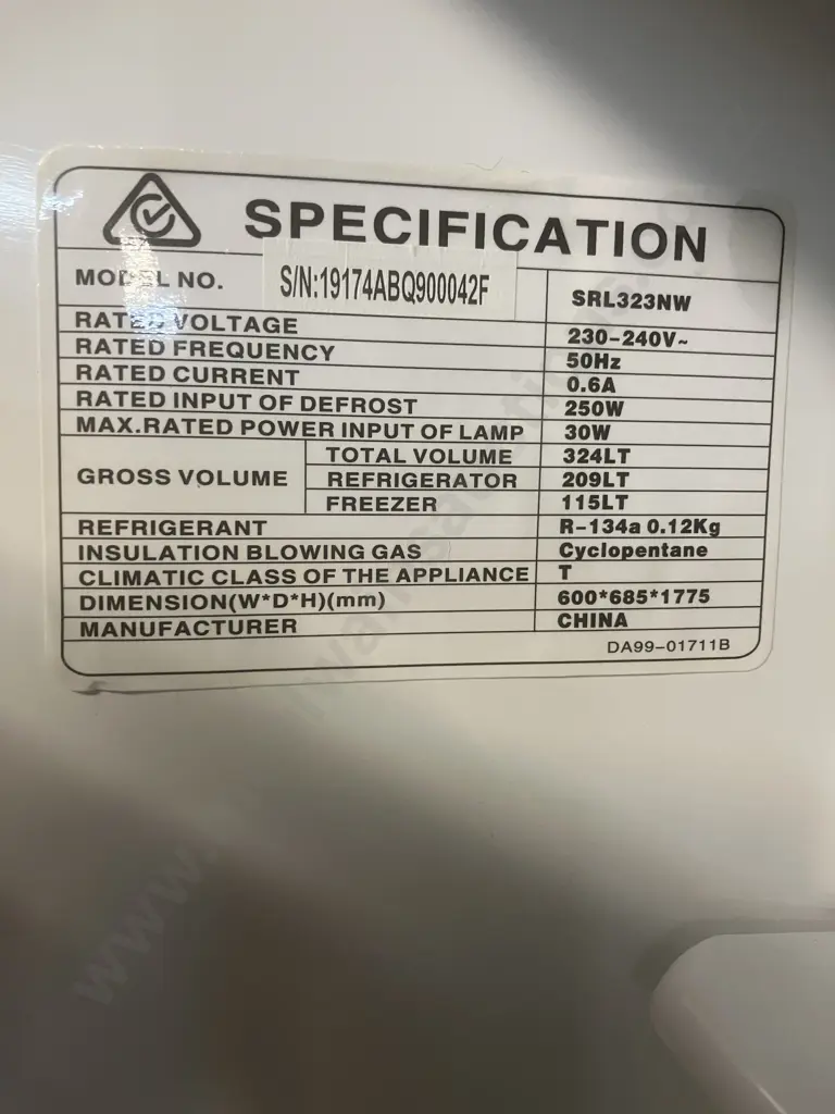 Samsung 324 Litre Fridge Freezer Model SRL323NW Image 1++