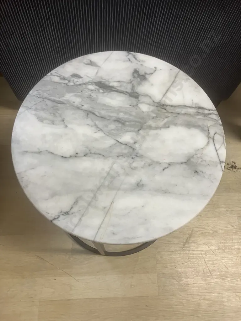 Round Marble Topped Side Table On Black Steel Frame. 50.5 x 45cm Image 1++