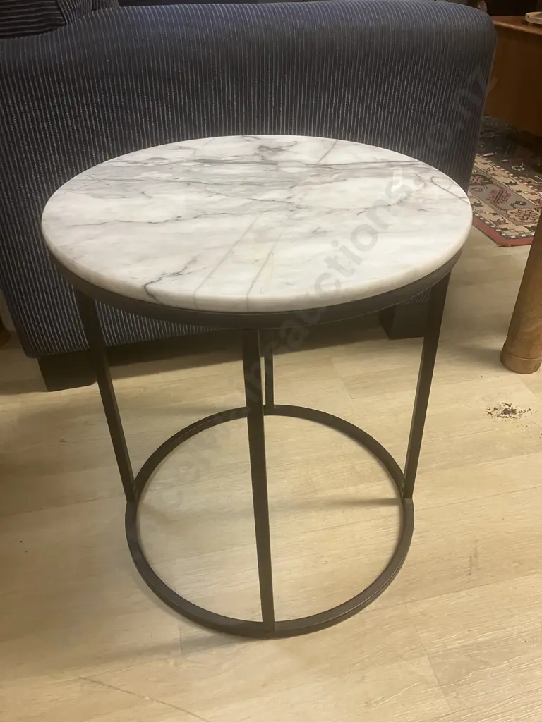 Round Marble Topped Side Table On Black Steel Frame. 50.5 x 45cm Image 1++