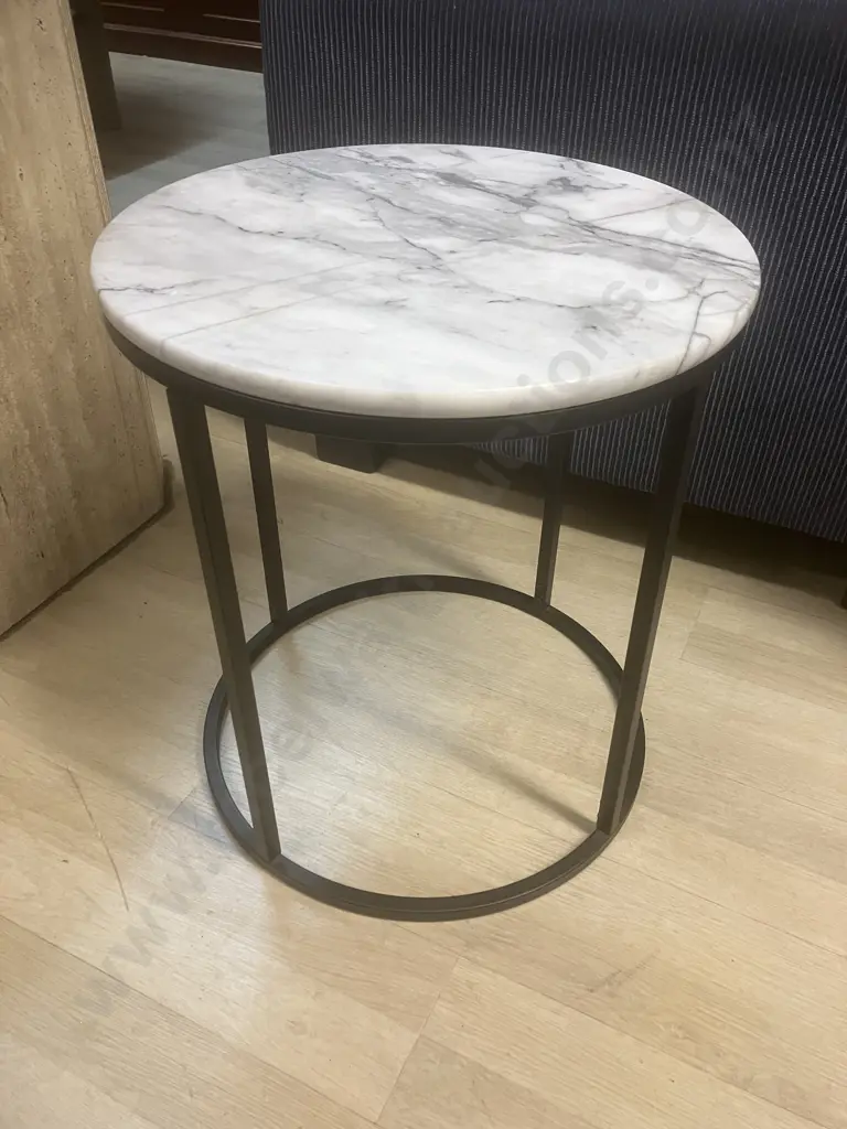 Round Marble Topped Side Table On Black Steel Frame. 50.5 x 45cm Image 1++