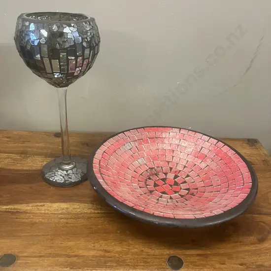 Mosaic Glass Candle Holder & Mosaic Bowl