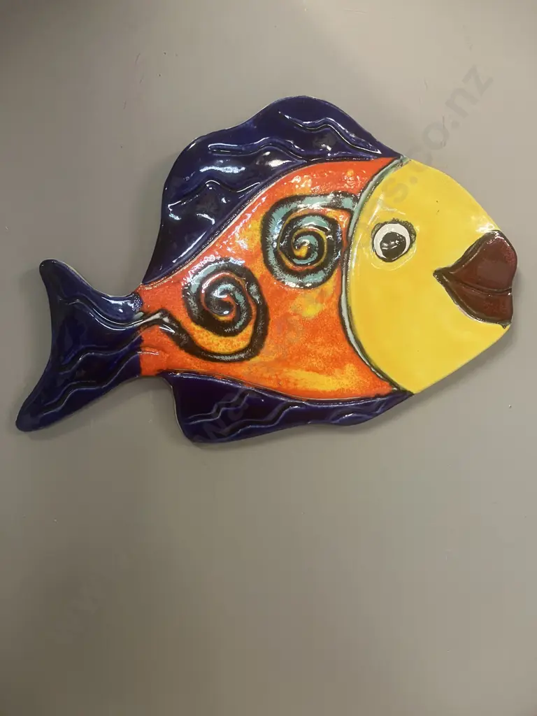 Morris & James Matakana Glazed Pottery Fish Wall Plaque. 34 x 21cm Image 1++