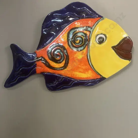 Morris & James Matakana Glazed Pottery Fish Wall Plaque. 34 x 21cm