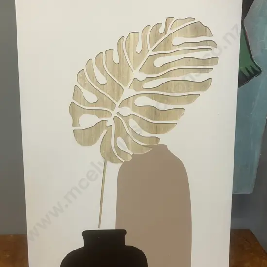 Design Republique Monstera & Vase Wood Art Natural. H60 W40 D3.8cm