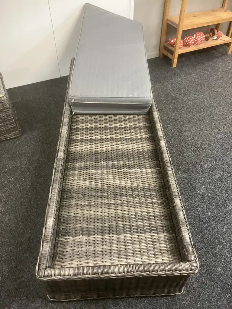 PU Rattan Sun Lounger With Small Glass Top Cube Side Table. 199 x 69cm Image 1++