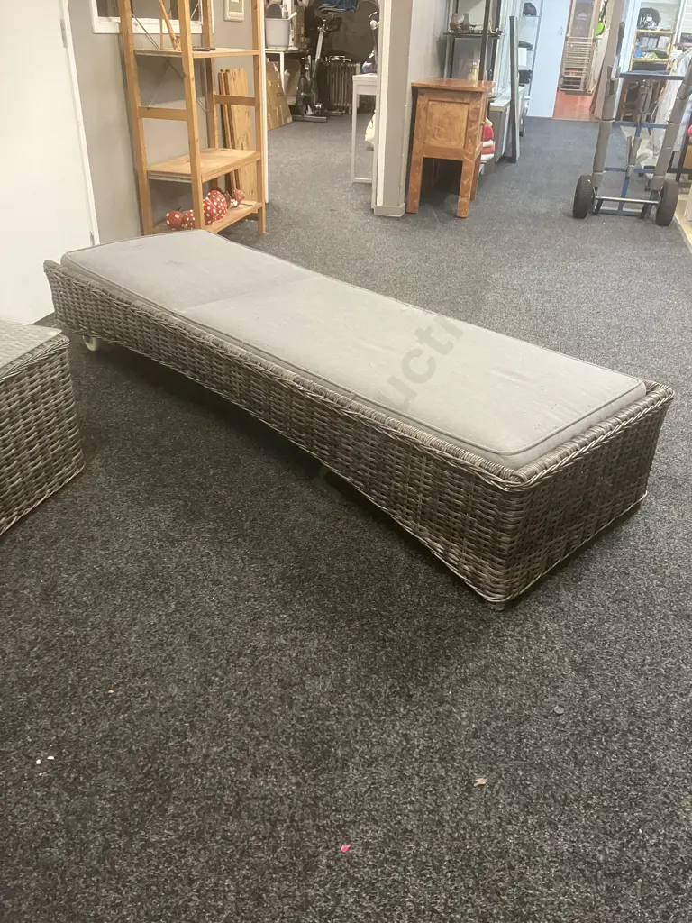 PU Rattan Sun Lounger With Small Glass Top Cube Side Table. 199 x 69cm Image 1++