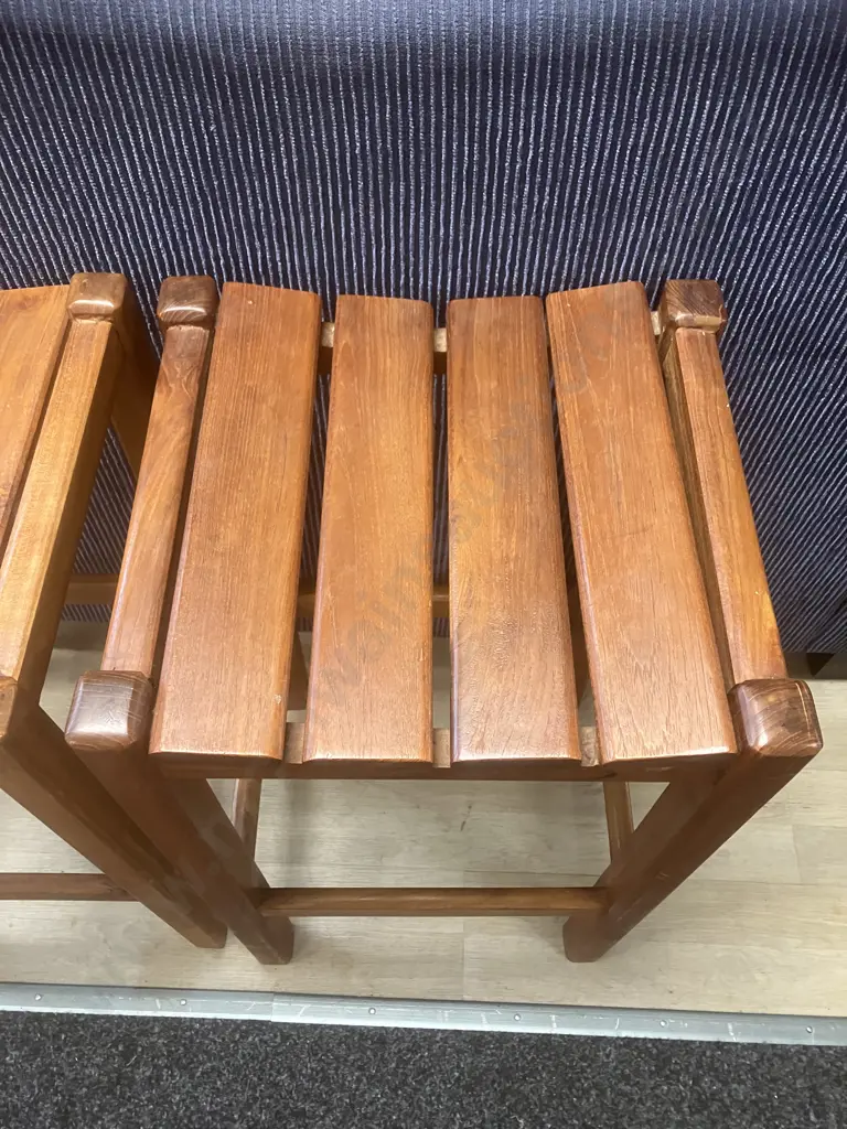 Teak Barstools With Slatted Curved Seats. H68 W37 & 39 D34.5cm Image 1++