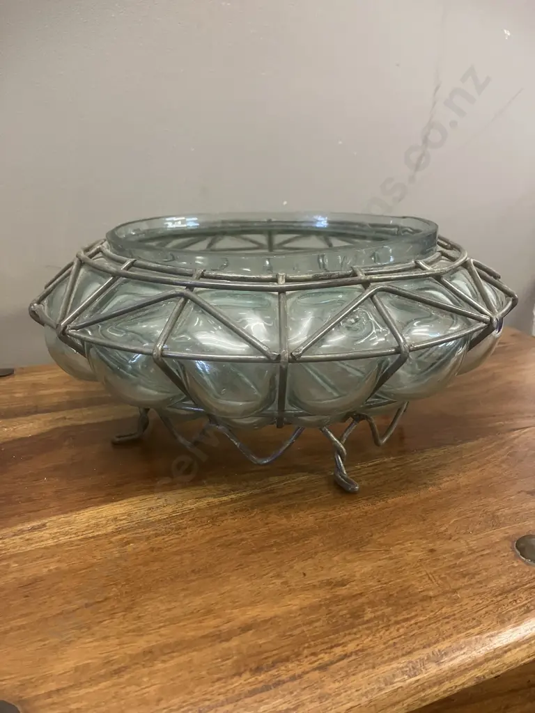 Vintage Caged Glass Bowl. 12.5 x 28cm Image 1++
