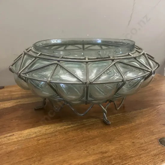 Vintage Caged Glass Bowl. 12.5 x 28cm