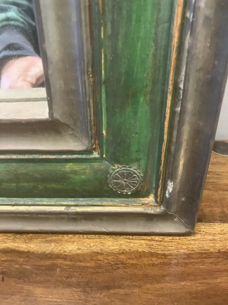 Wooden Framed Wall Mirror - Green & Copper Tones. 98 x 68cm Image 1++