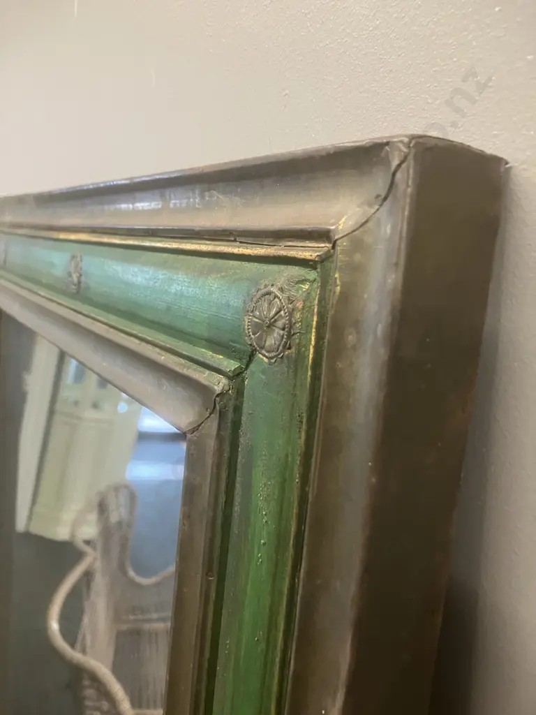 Wooden Framed Wall Mirror - Green & Copper Tones. 98 x 68cm Image 1++