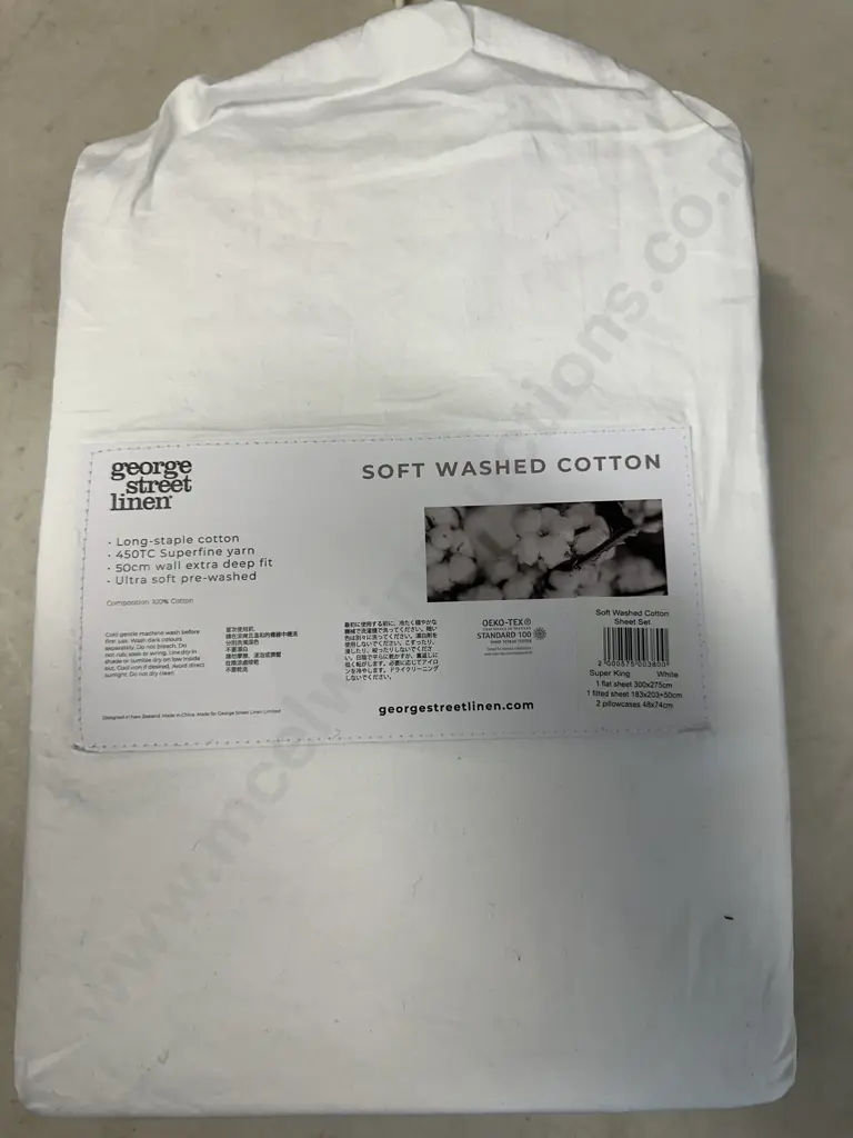 George Street Linen White Super King Soft Wash Sheet Set Image 1++