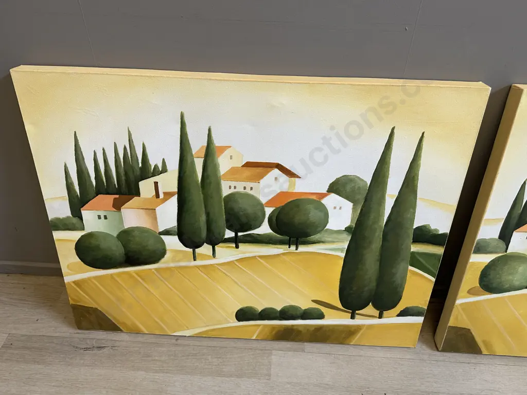 Pair Of Pictures On Canvas Country Scene H60 W81cm. Image 1++