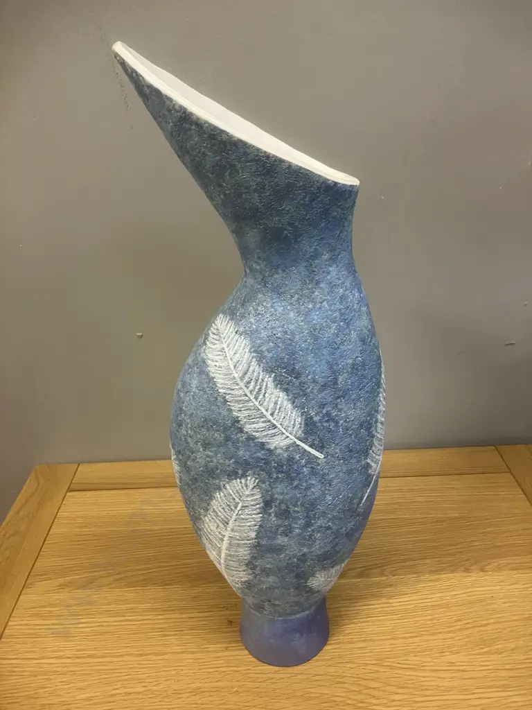 Sylvia Sinel Ceramic Sculpture - Large Blue With White Feather Pattern. H47cm Image 1++