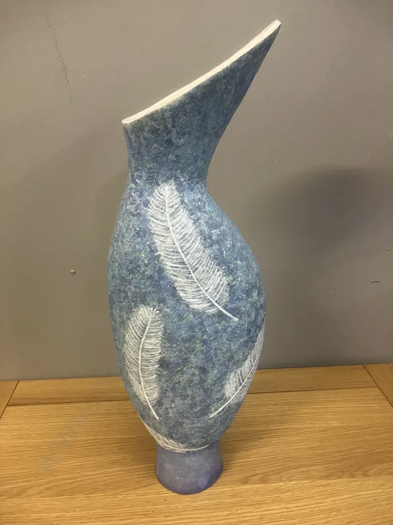 Sylvia Sinel Ceramic Sculpture - Large Blue With White Feather Pattern. H47cm Image 1++