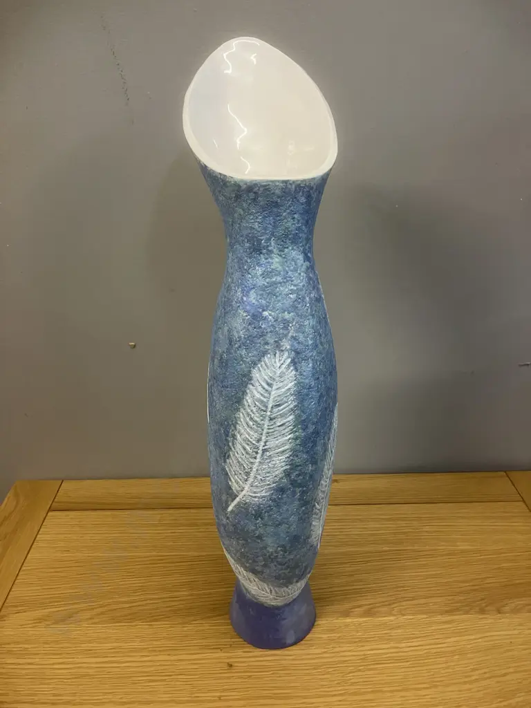 Sylvia Sinel Ceramic Sculpture - Large Blue With White Feather Pattern. H47cm Image 1++