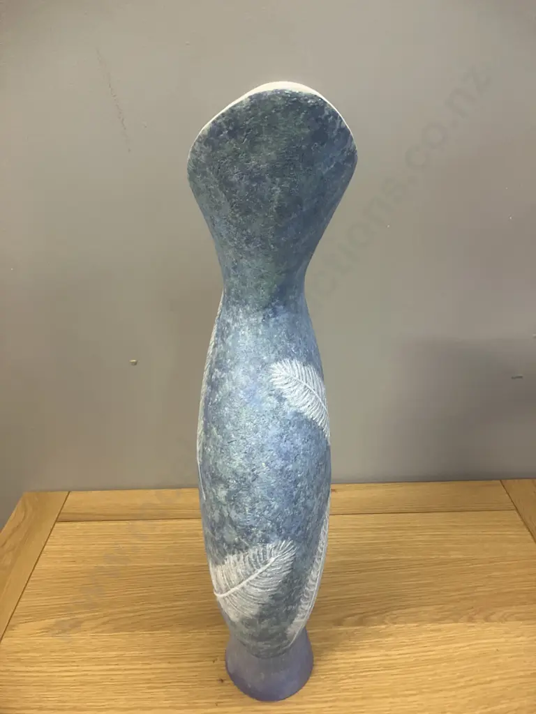 Sylvia Sinel Ceramic Sculpture - Large Blue With White Feather Pattern. H47cm Image 1++