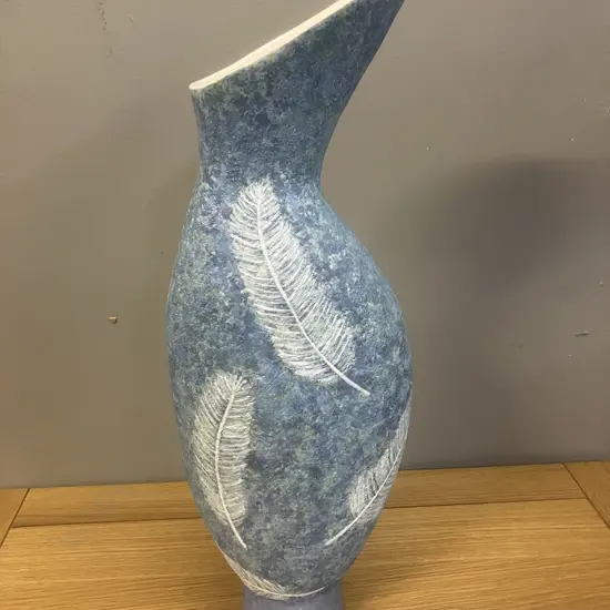 Sylvia Sinel Ceramic Sculpture - Large Blue With White Feather Pattern. H47cm
