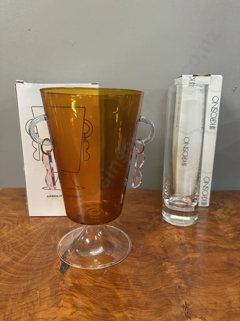 Maison Balzac The Happy Vase Amber/Pink/Clear & Classique Krosno Cylinder Vase  Image 1++