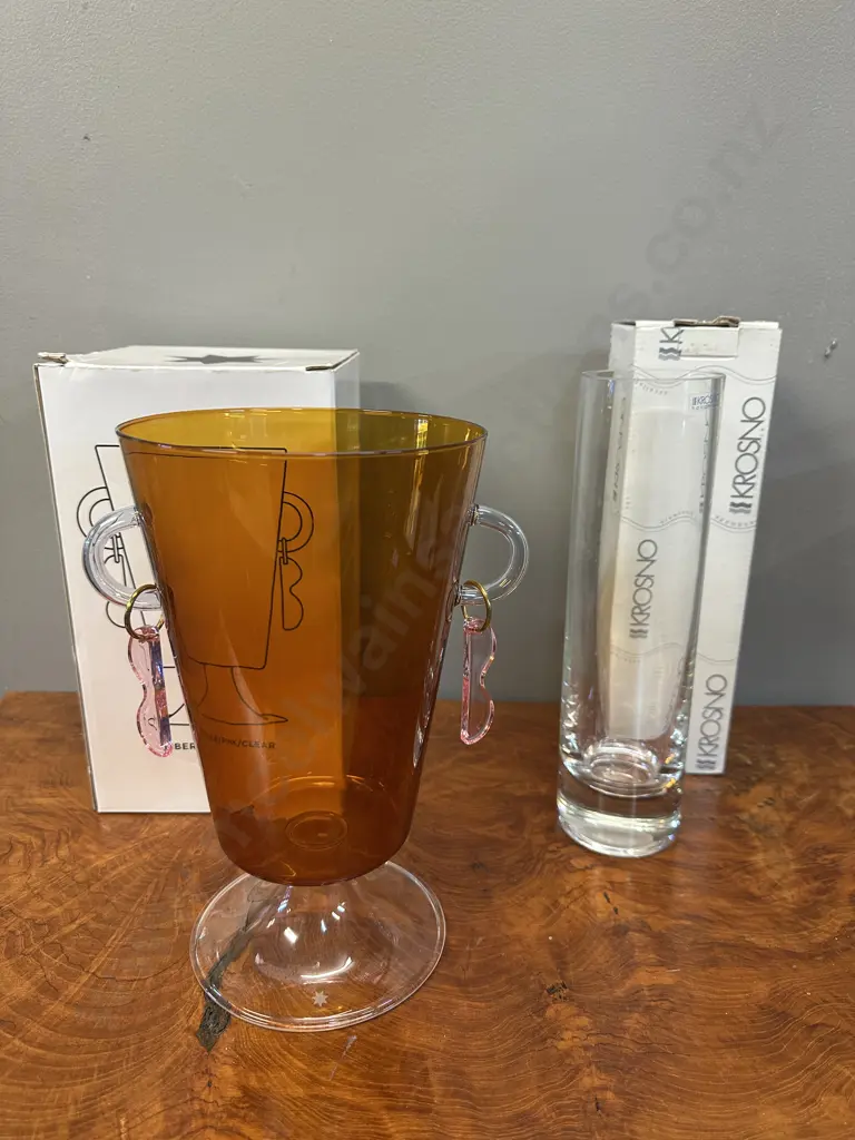 Maison Balzac The Happy Vase Amber/Pink/Clear & Classique Krosno Cylinder Vase  Image 1++