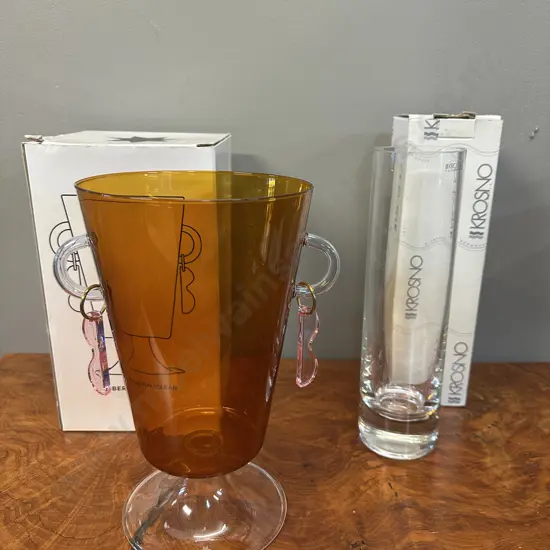 Maison Balzac The Happy Vase Amber/Pink/Clear & Classique Krosno Cylinder Vase 